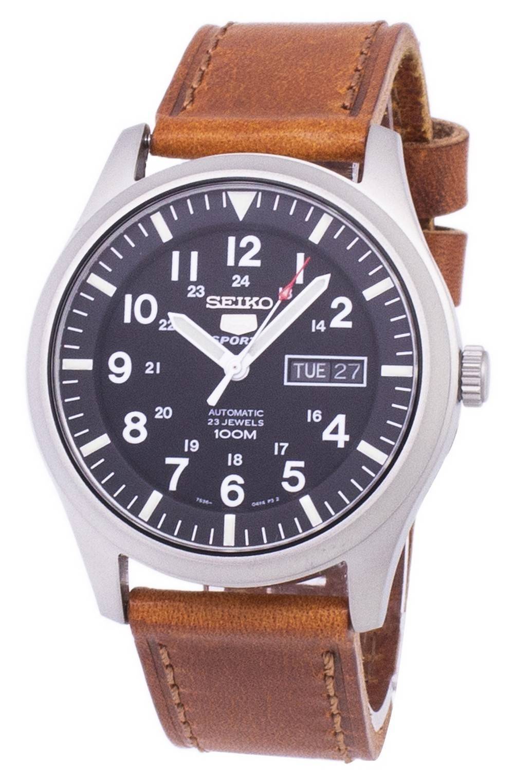 Seiko 5 Sports Automatic Brown Leather SNZG15K1-var-LS9 100M Men's Watch