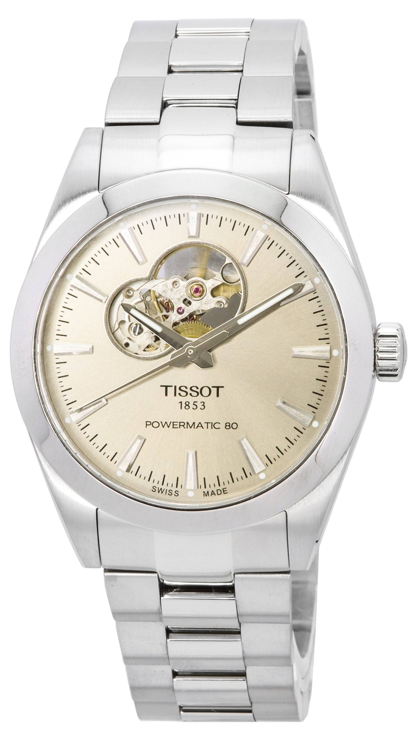 Tissot T-Classic Gentleman Powermatic 80 Open Heart Sunray Dial Automatic T127.407.11.081.00 100M Men's Watch