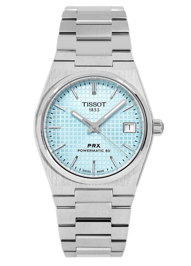 Tissot T-Classic PRX Powermatic 80 Stainless Steel Ice Blue Dial Automatic T137.207.11.351.00 100M Women's Watch