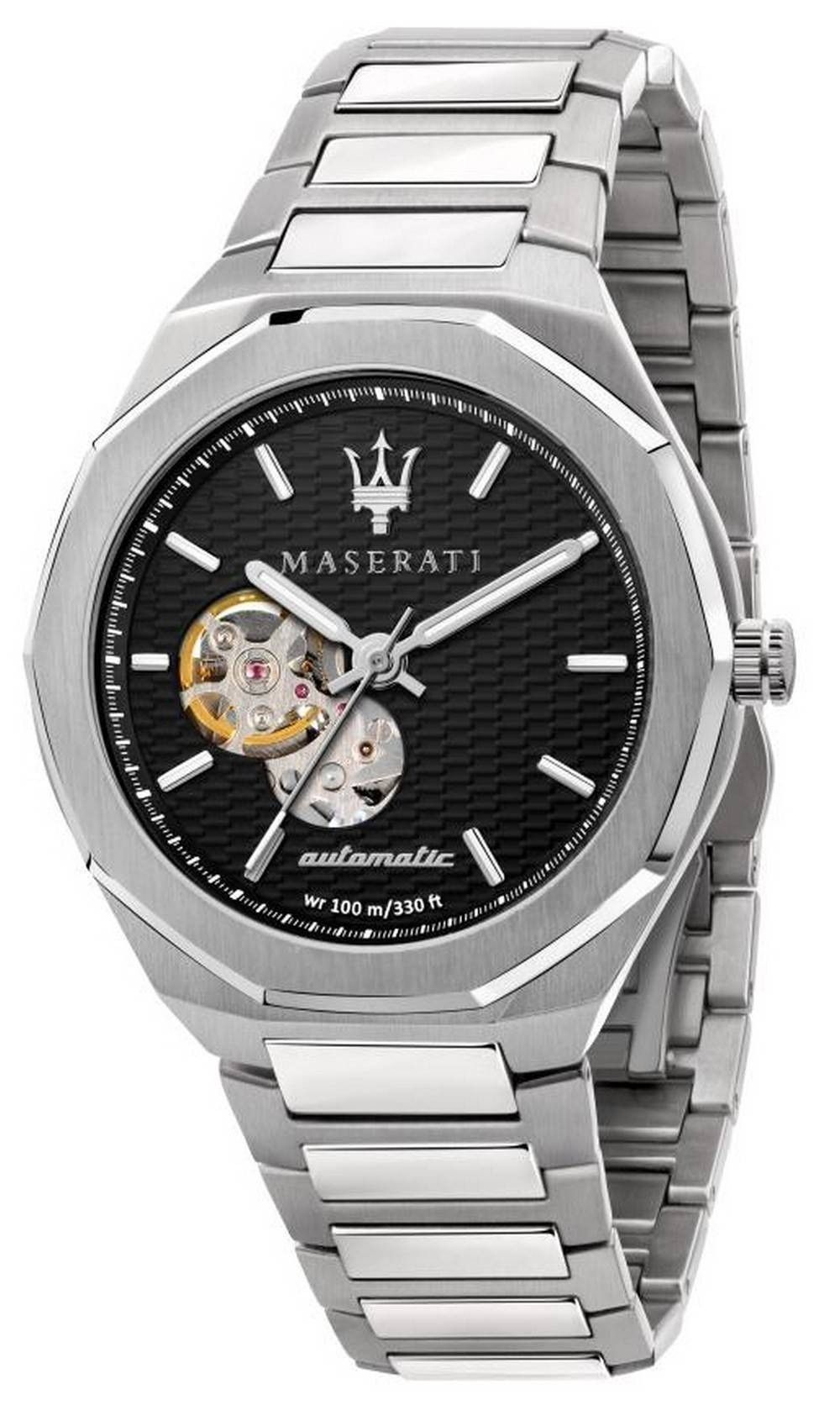 Refurbished Maserati Stile Open Heart Black Dial Stainless Steel Automatic R8823142002 100M Men's Watch