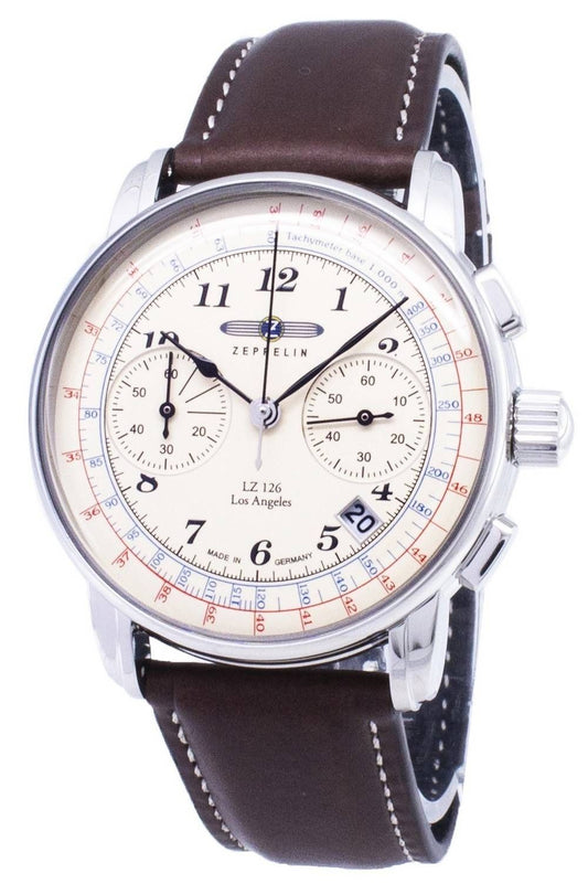 Refurbished Zeppelin LZ126 Chronograph Beige Dial Germany Made Quartz 76145 Men's Watch