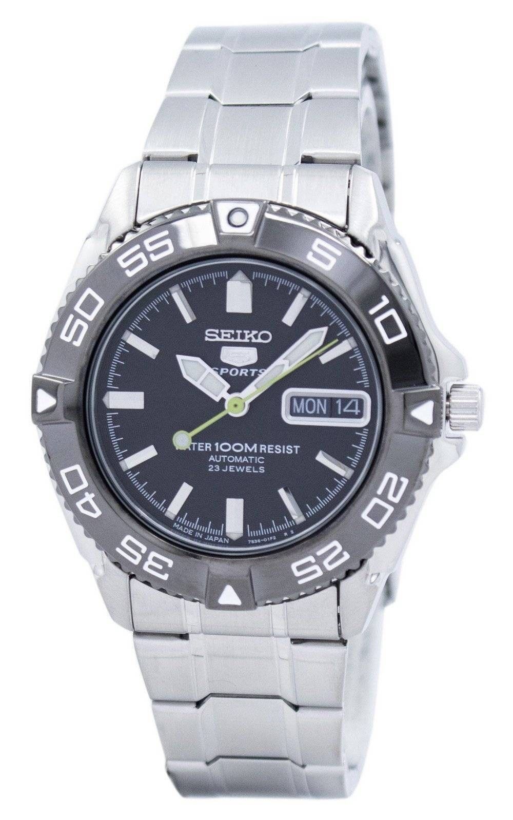 Refurbished Seiko 5 Sports Stainless Steel Black Dial Automatic SNZB23J1 100M Men's Watch