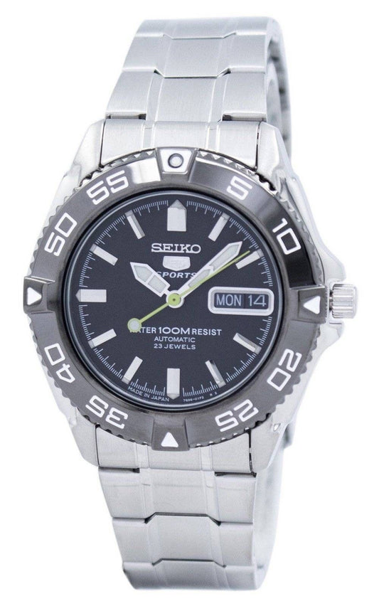 Refurbished Seiko 5 Sports Stainless Steel Black Dial Automatic SNZB23J1 100M Men's Watch