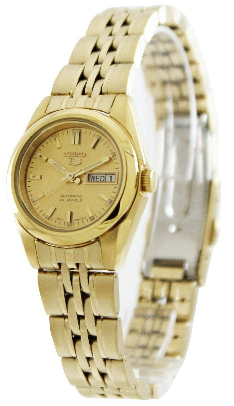 Refurbished Seiko 5 Gold Tone Stainless Steel Gold Dial Automatic SYMA38K1 Women's Watch