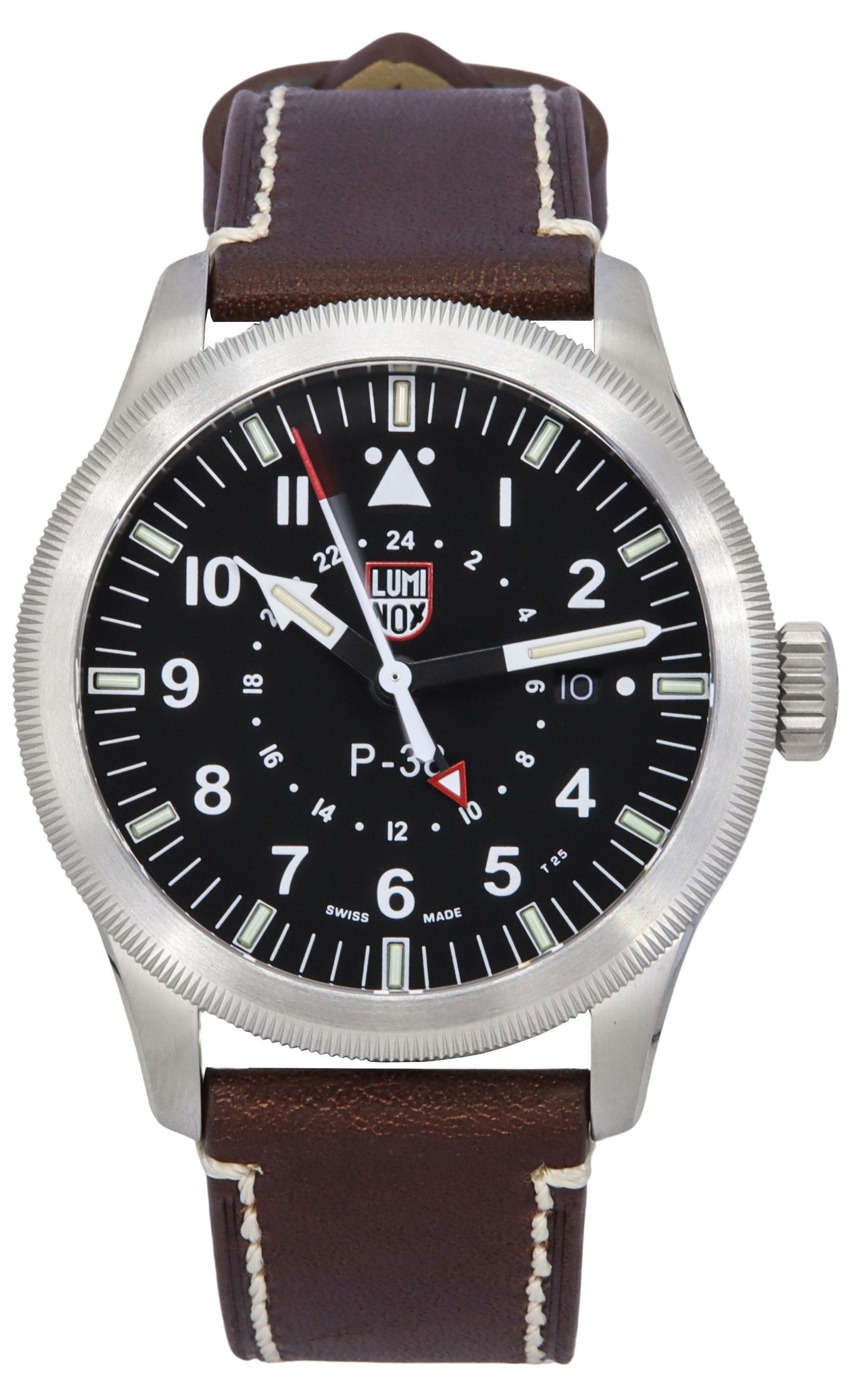 Luminox Air Pilot P-38 Lightning GMT Leather Strap Black Dial Swiss Quartz XA.9521 100M Men's Watch