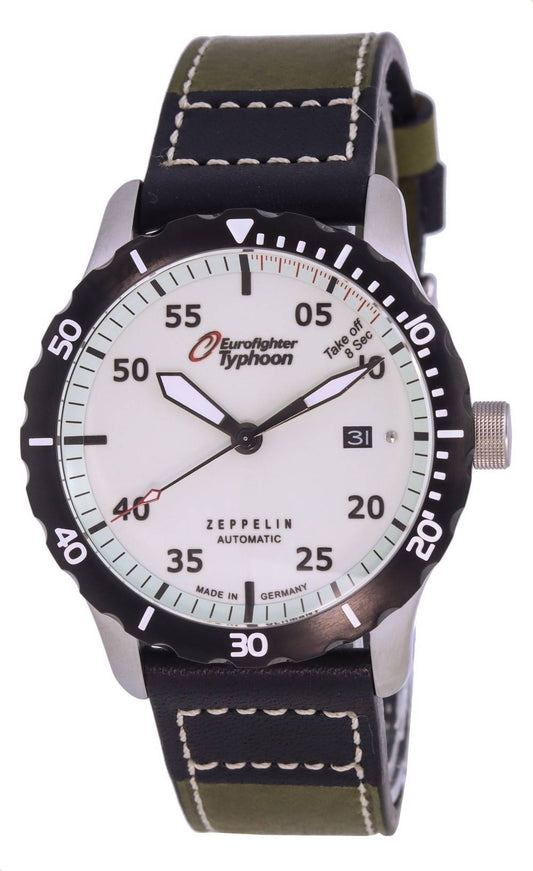 Zeppelin Eurofighter Leather Strap Beige Dial Automatic Diver's 7268-5 72685 200M Men's Watch