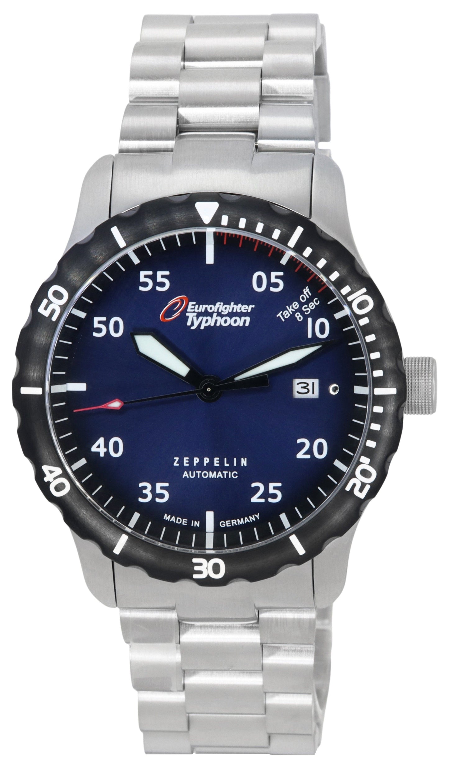 Zeppelin Eurofighter Typhoon Stainless Steel Blue Dial Automatic Diver's 7268M3set 200M Men's Watch With Extra Strap