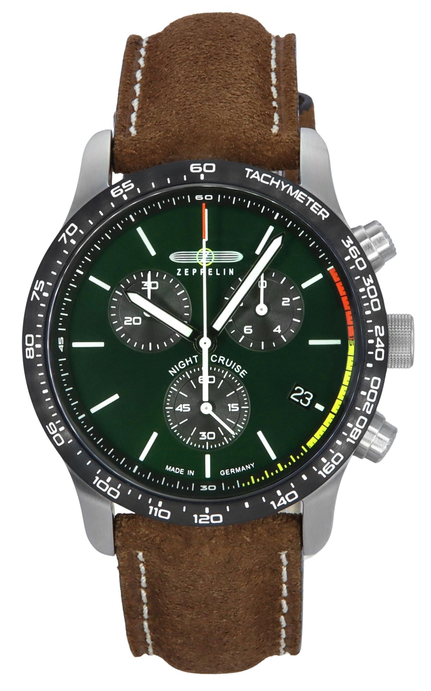 Zeppelin Night Cruise Chronograph Leather Strap Green Dial Quartz 72884 100M Men's Watch