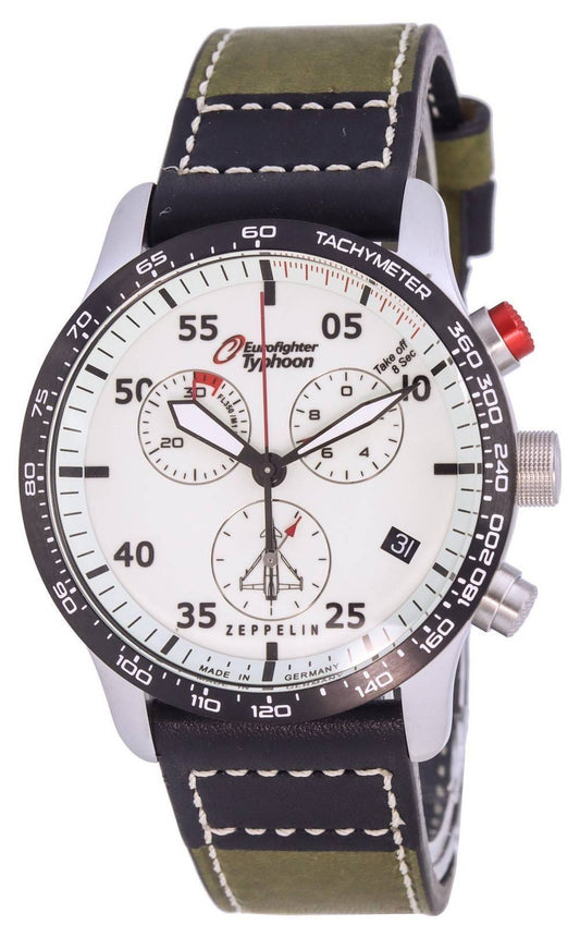 Zeppelin Eurofighter Chronograph Leather Strap Beige Dial Quartz 7298-5 72985 100M Men's Watch