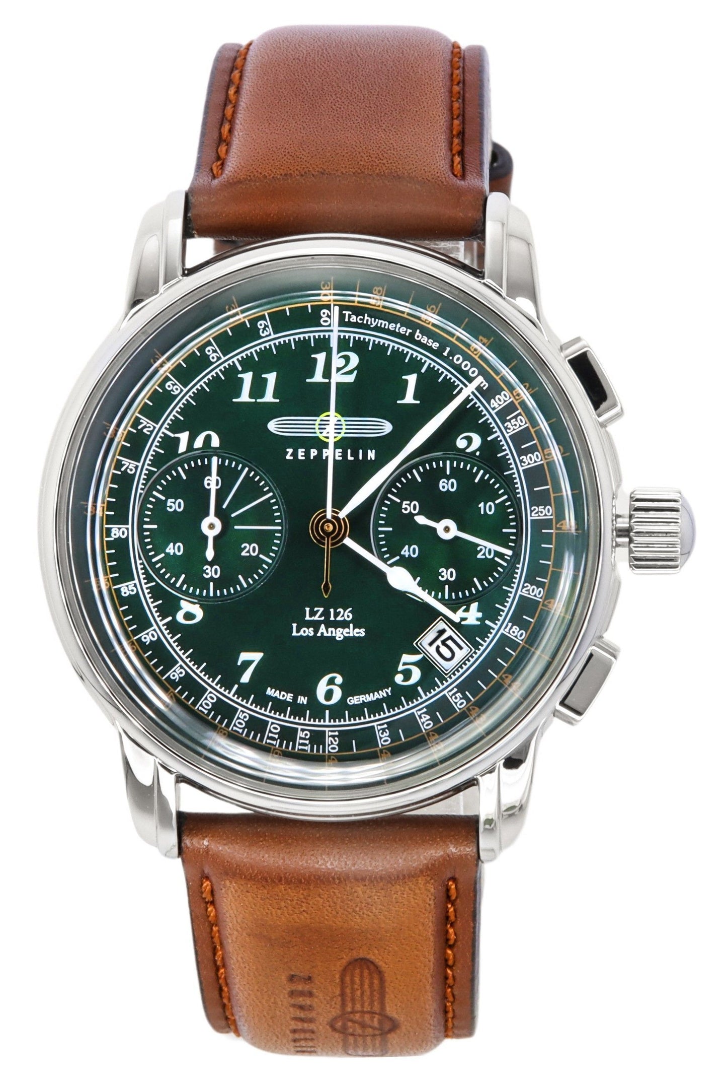 Zeppelin LZ126 Los Angeles Chronograph Leather Strap Green Dial Quartz 76144 Men's Watch