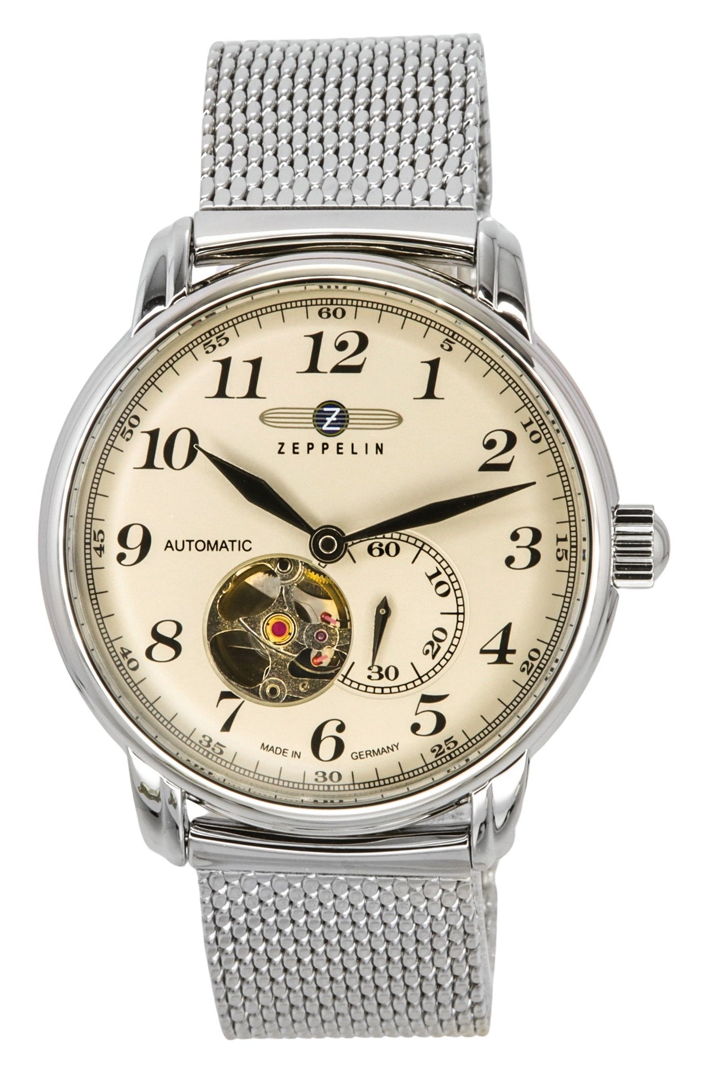 Zeppelin LZ 127 Graf Stainless Steel Open Heart Beige Dial Automatic 7666M5 Men's Watch