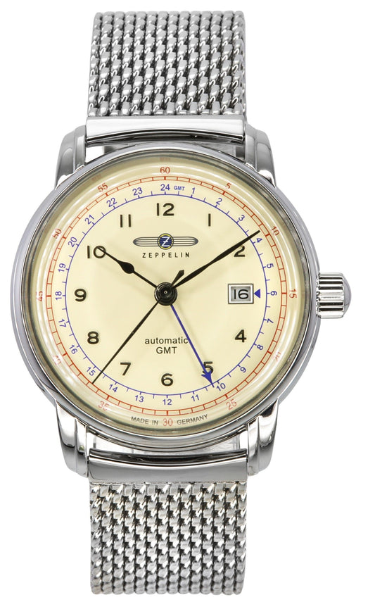 Zeppelin LZ 126 Los Angeles GMT Stainless Steel Beige Dial Automatic 7668M5 Men's Watch