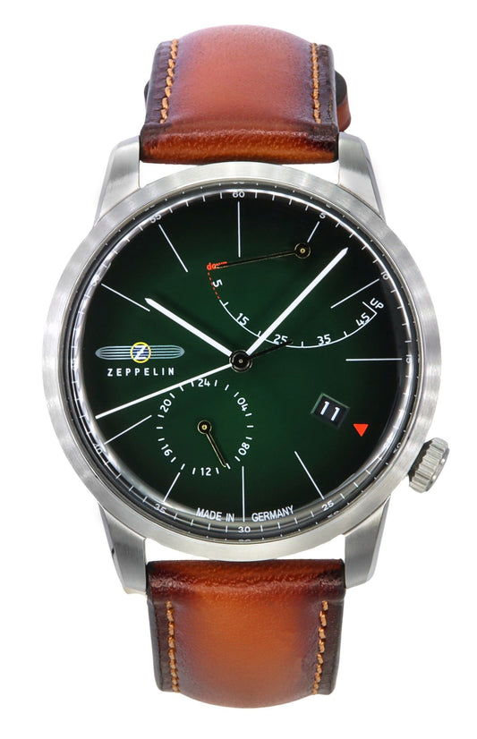 Zeppelin Flatline Brown Leather Strap Dark Green Dial Automatic 83664 Men's Watch