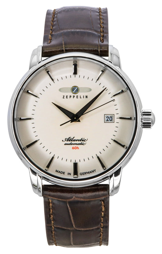 Zeppelin Atlantic Leather Strap Full Luminous Beige Dial Automatic 84605 Men's Watch