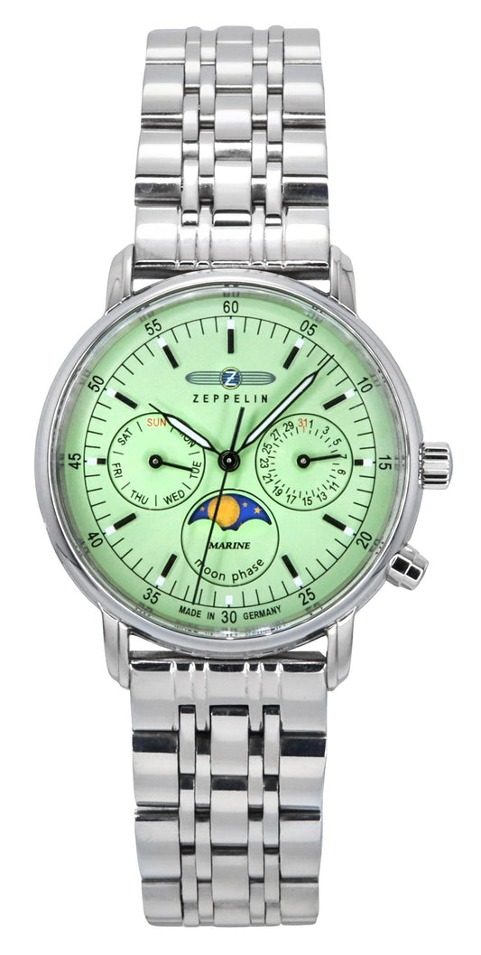 Zeppelin LZ 14 Marine Moon Phase Stainless Steel Green Dial Quartz 8637M4 Women's Watch