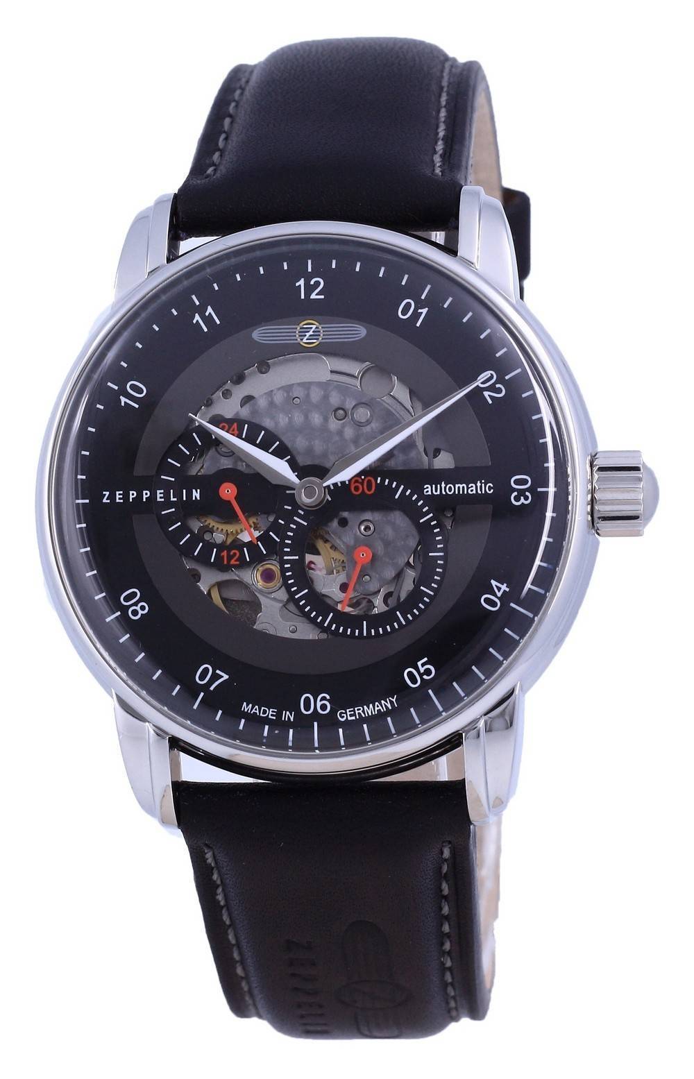 Zeppelin Captain's Line Skeleton Leather Automatic 8664-2 86642 Men's Watch