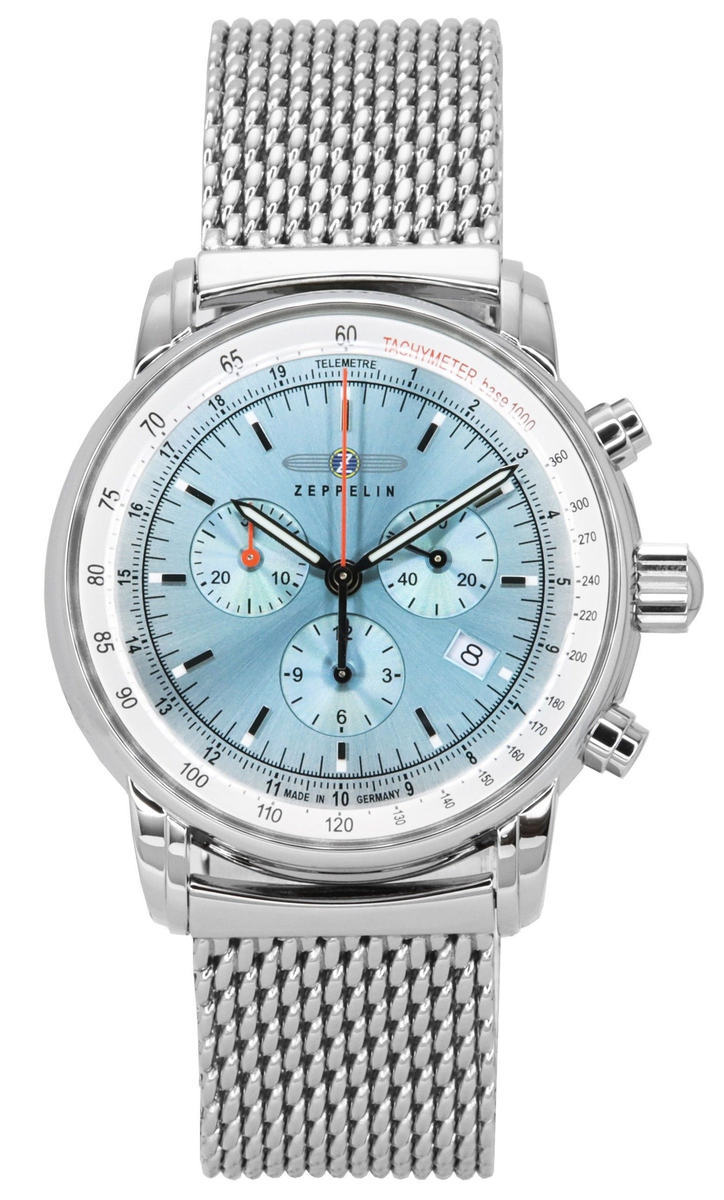 Zeppelin LZ14 Marine Chronograph Stainless Steel Ice Blue Dial Quartz 8886M3 Men's Watch