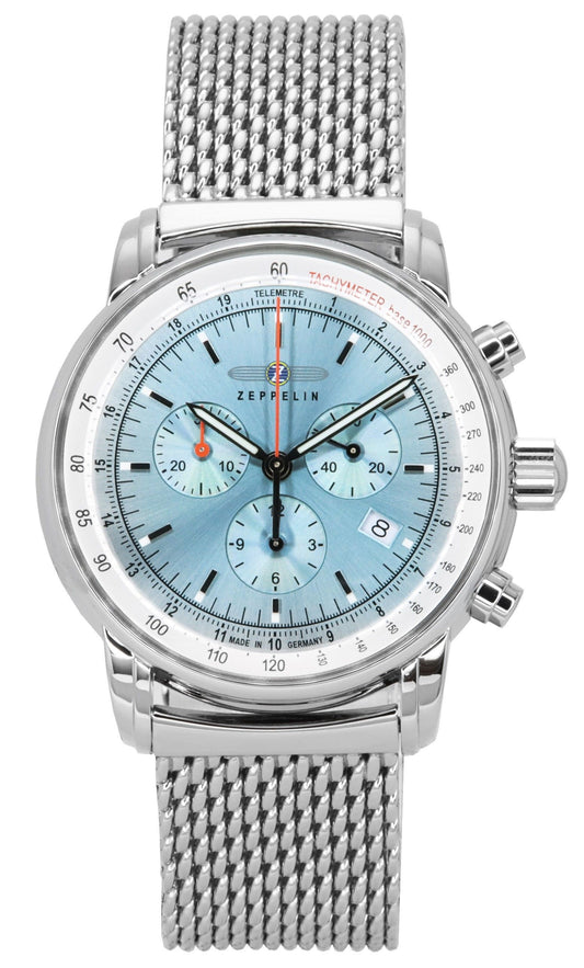 Zeppelin LZ14 Marine Chronograph Stainless Steel Ice Blue Dial Quartz 8886M3 Men's Watch